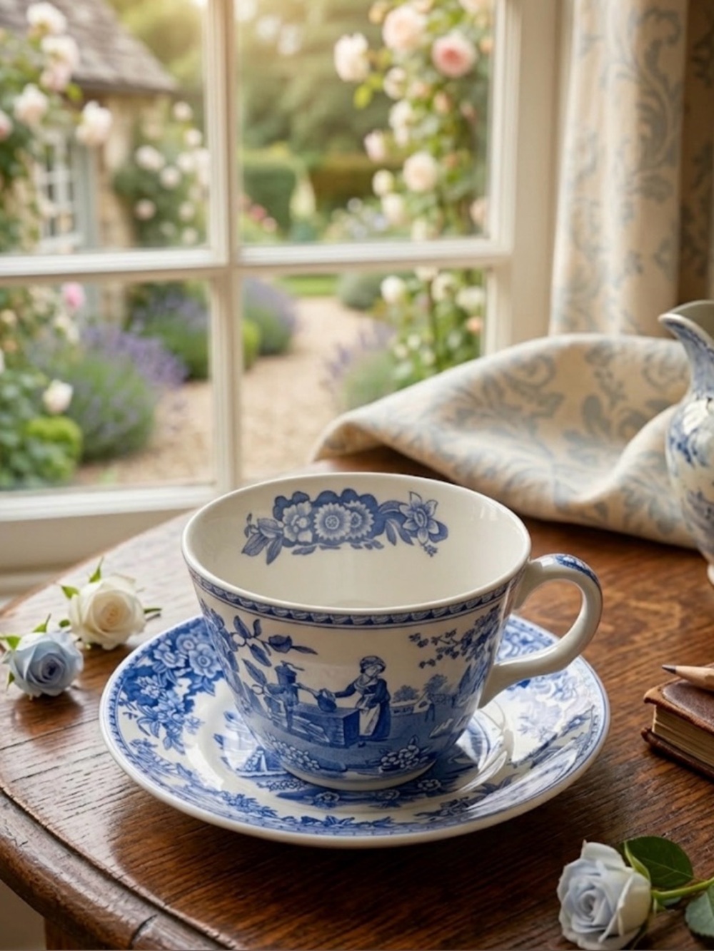 The Spode Blue Room Girl at Well Teacup and Saucer